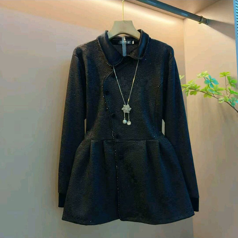 2026春季新款欧货时尚拼色领设计钉珠上衣大码女装胖mm长袖女人衫,女装/女士精品,大码内搭,淘宝优惠券,粉丝福利购,淘宝优惠卷