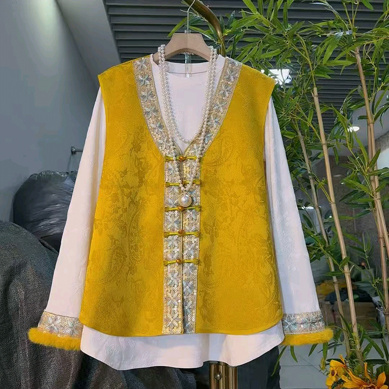 新中式国风马甲打底小衫两件套新