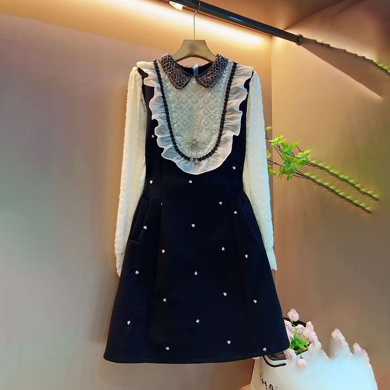 大码冬季拼接小香风洋气连衣裙潮