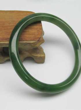 细条辣绿天然和田玉老坑料手镯