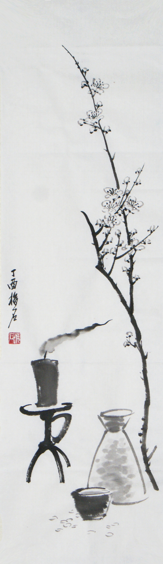 原创文人画简约水墨画梅花字画手绘真迹条幅国画底稿书画芯69X20