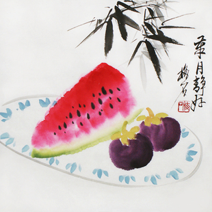 小写意花鸟画原创国画作品西瓜山竹精品挂画手绘真迹名家书画收藏