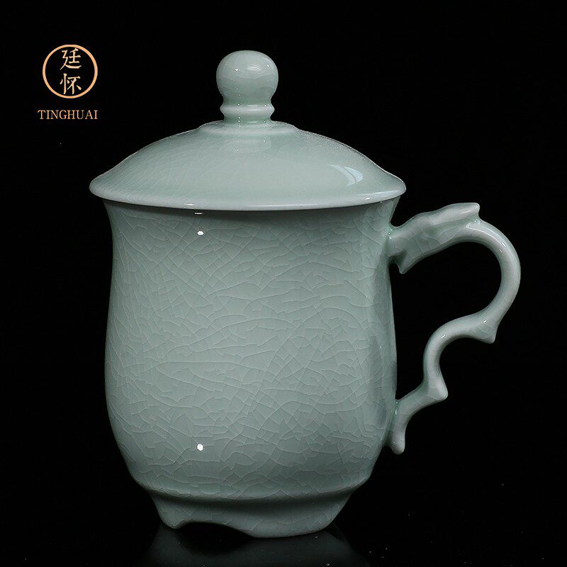 李廷怀窑汝窑茶杯陶瓷带盖办公杯郑州上合会议龙头杯主人杯礼盒装