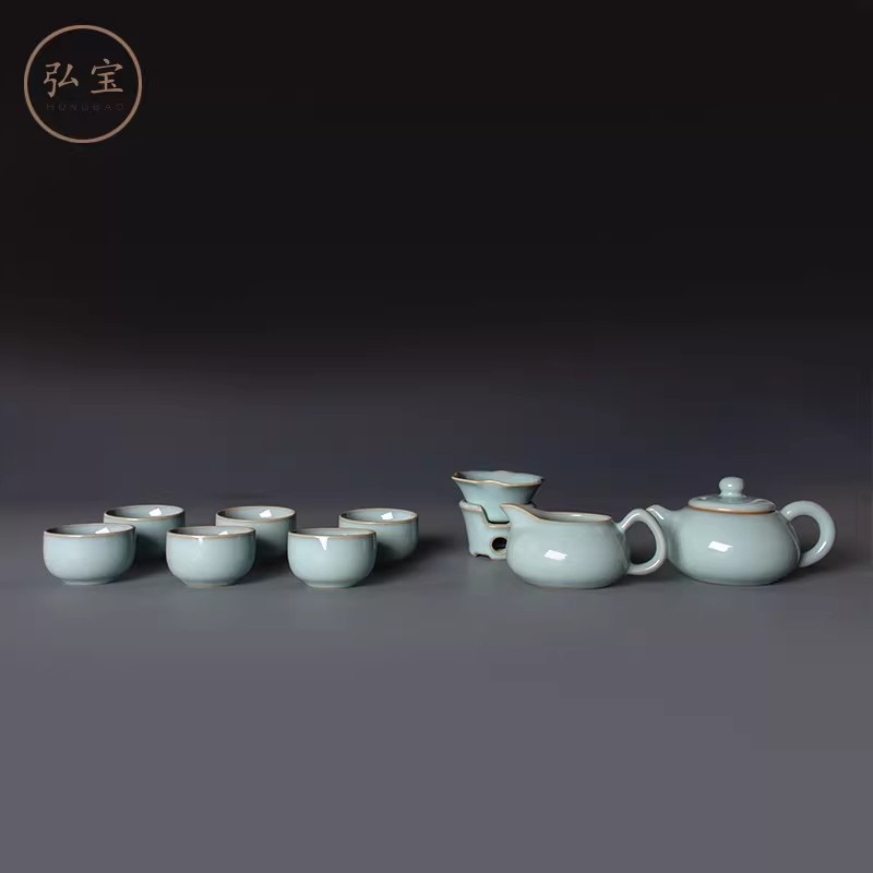 弘宝汝窑天青圆融茶具十件套