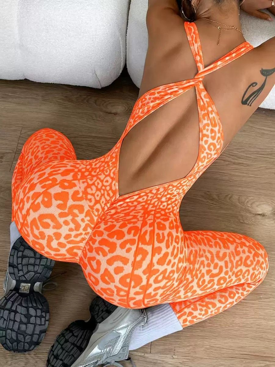 thumbnail for 141 Women's Ein Fitness Cross-Body Leopard Print Seamless Printed Outerwear Yoga Suit for Sports and Leisure