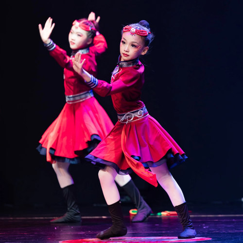 蒙古服装女儿童蒙古族舞蹈演出服白马舞蹈少儿民族草原筷子舞服饰