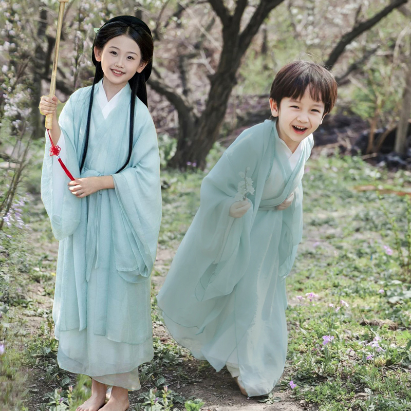 汉服女童魏晋风大袖衫亲子装仙侠气男古装古典舞古风演出服夏季