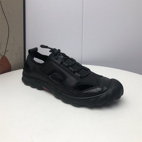 厂家处理真皮男鞋2025夏新款松紧带网面透气轻便软底舒适沙滩鞋