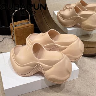 十字花9cm厚底高跟凉拖鞋女户外穿时尚高跟夏季一字拖跨境潮