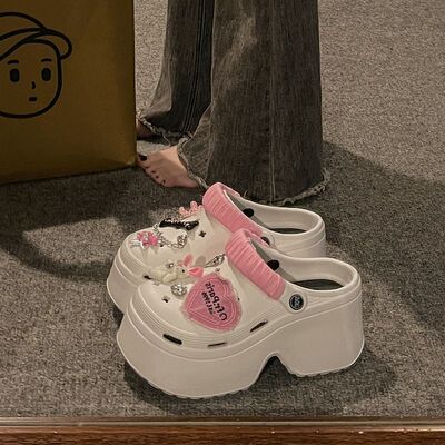 甜美爱心松糕跟厚底洞洞鞋女款夏季外穿2025新款小个子包头凉拖鞋