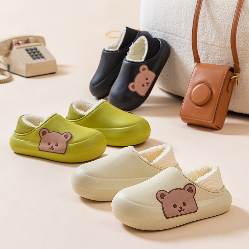 防水棉拖鞋女可爱女冬季包跟保暖家居室内防滑情侣厚底月子棉鞋男