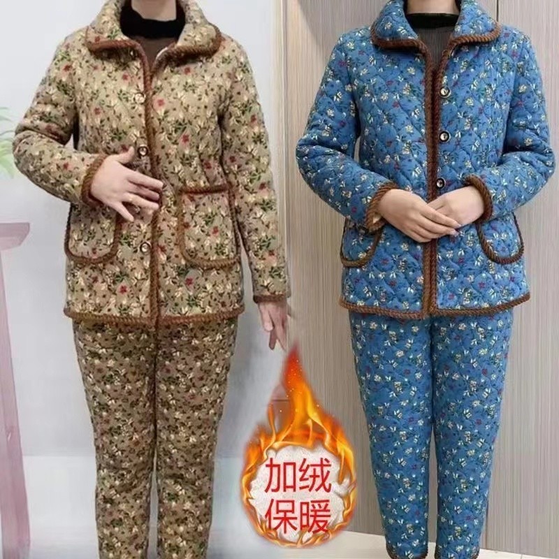 碎花棉衣棉裤两件套装
