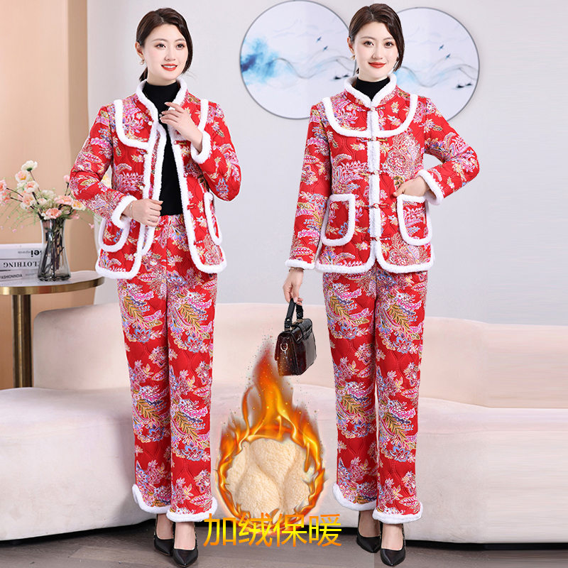 冬装新款棉衣棉裤两件套装