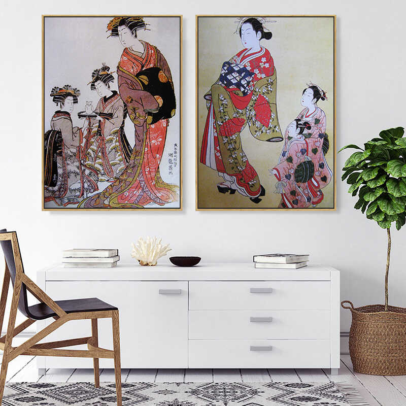 浮世绘侍女图日式风格复古装饰画日本料理酒吧挂画居酒屋和风壁画