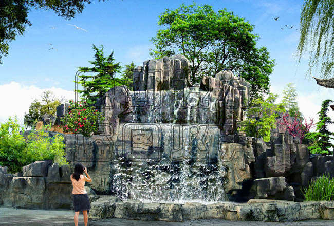 跌水假山效果图园林景观psd鸟瞰图素材资料效果图素材水系跌水