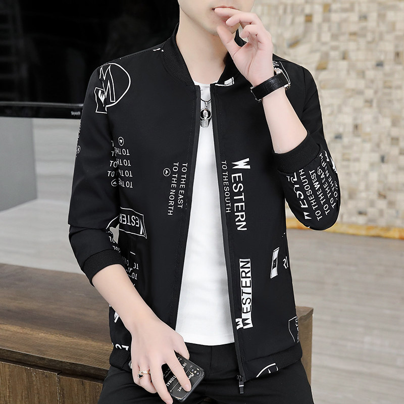 立领外套男士春秋季2024新款潮流上衣服男装潮牌休闲印花夹克男,男装夹克,星座1712-2