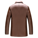 【秋冬薄款】海宁西装领皮衣男士西服皮夹克中老年PU皮衣外套，男装皮衣，星座1712