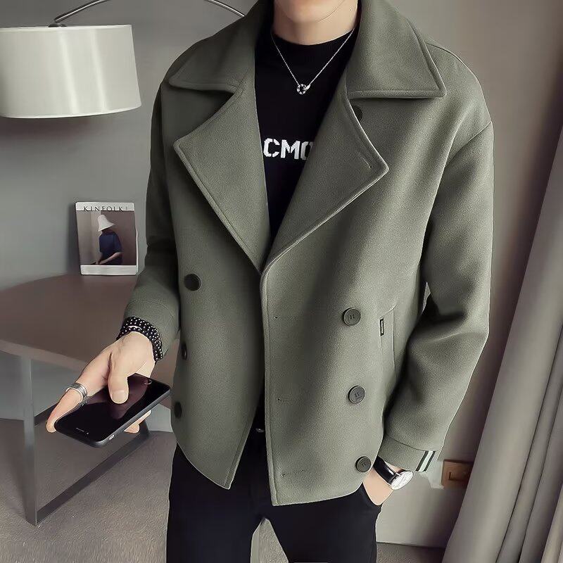 毛呢加厚西装外套男ins潮牌西服短款呢子大衣秋冬高级感炸街男装图片