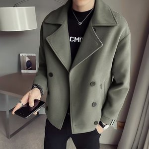 毛呢加厚西装外套男ins潮牌西服短款呢子大衣秋冬高级感炸街男装图片