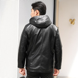 2020连帽皮衣男冬装外套加绒加厚中年皮夹克男装中老年皮衣男，男装皮衣，星座1712