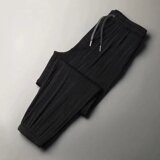设计感春夏新款男士拖地长裤子垂感宽松直筒休闲裤痞帅条纹冰丝裤，男装休闲裤，星座1712-2