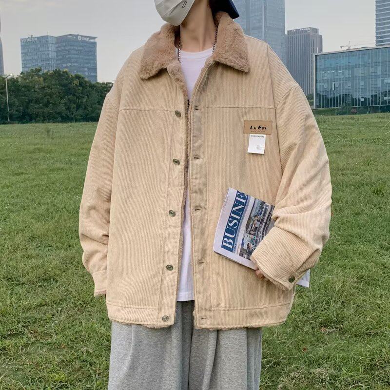 2024冬季日系复古牛仔棉服男ins潮流宽松加绒加厚翻领夹克外套图片