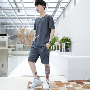 夏季新款韩版t恤短袖男两件套男士运动服男式休闲运动套装男潮图片