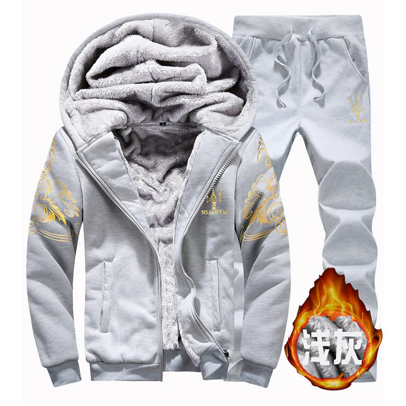 2019套装加绒加厚运动休闲青少年秋冬男式新款连帽卫衣大码，男装休闲套装，星座1712-2