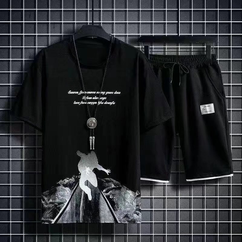 休闲运动一套装2023夏季男士短袖t恤搭配潮流学生潮牌ins帅气衣服图片
