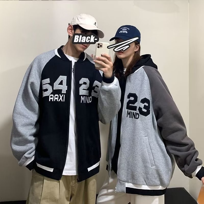 春秋新款潮牌棒球服男宽松潮流百搭加绒卫衣学生情侣港风运动外套图片