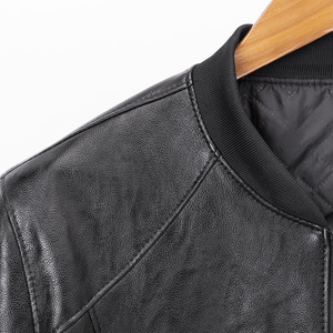2021年新款棒球服男装皮衣螺纹领男士皮夹克立领PU皮衣图片