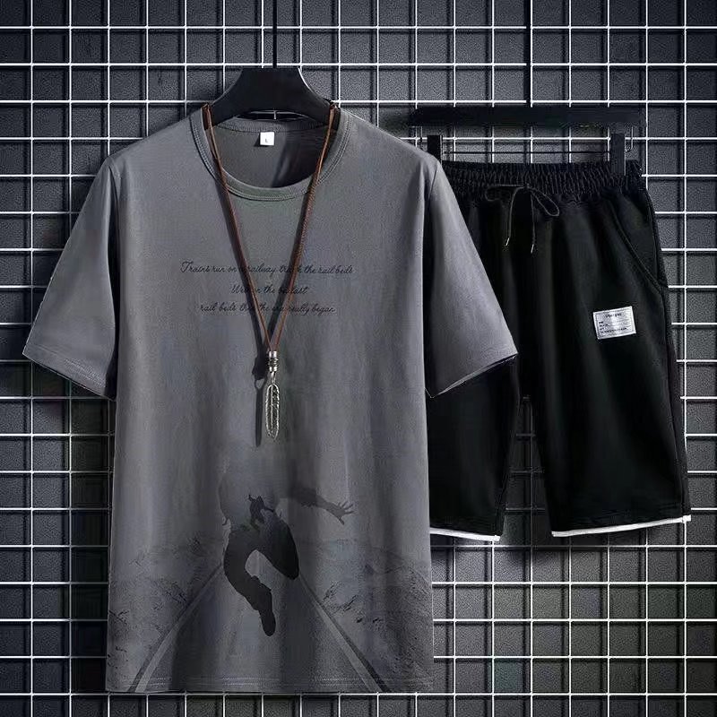 休闲运动一套装2023夏季男士短袖t恤搭配潮流学生潮牌ins帅气衣服,男装休闲套装,星座1712-2