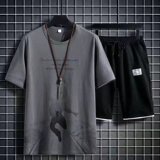 休闲运动一套装2023夏季男士短袖t恤搭配潮流学生潮牌ins帅气衣服，男装休闲套装，星座1712-2