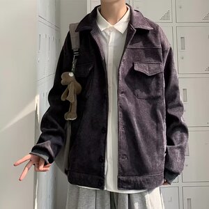 灯芯绒外套男士春秋季美式复古工装成熟稳重休闲宽松翻领条绒夹克图片