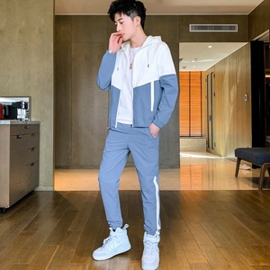 2021秋季新款男士休闲套装韩版夹克外套男束脚合身帅气舒适两件套图片