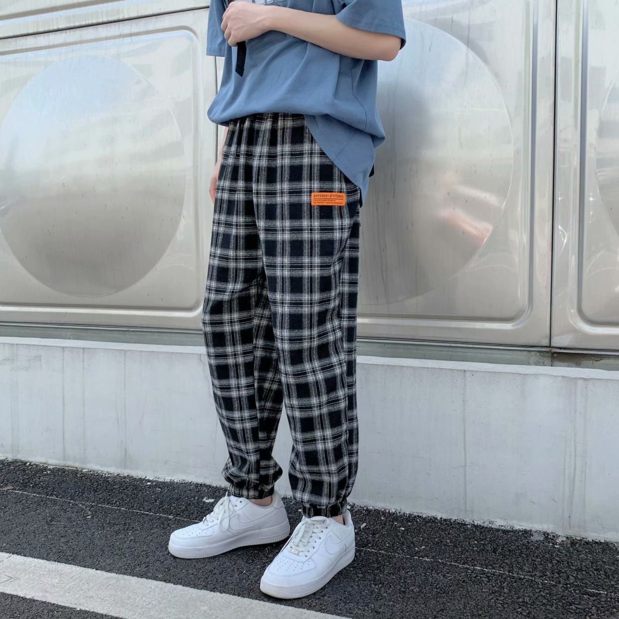 运动裤女夏季薄款格子束脚工装裤2024新款显瘦高腰裤子超火ins潮,男装休闲裤,星座1712-2