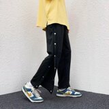 2024年潮流新款潮牌高街宽松运动裤直筒显瘦男女侧排扣裤长裤子，男装休闲裤，星座1712-2