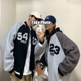 春秋新款潮牌棒球服男宽松潮流百搭加绒卫衣学生情侣港风运动外套，男装卫衣，星座1712-2