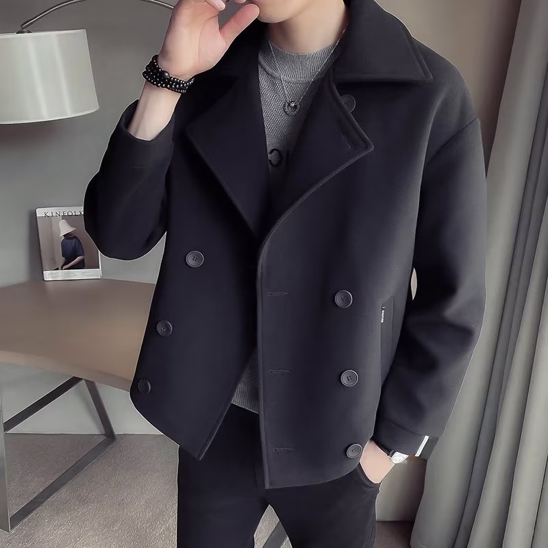 毛呢加厚西装外套男ins潮牌西服短款呢子大衣秋冬高级感炸街男装,男装毛呢大衣,星座1712-2