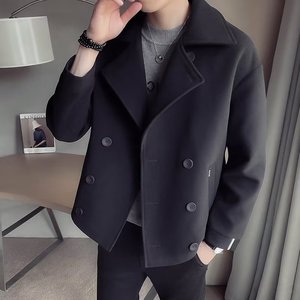 毛呢加厚西装外套男ins潮牌西服短款呢子大衣秋冬高级感炸街男装图片