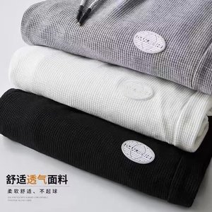 裤子男华夫格潮牌ins宽松春秋贴标休闲长裤运动潮流韩版束脚卫裤图片