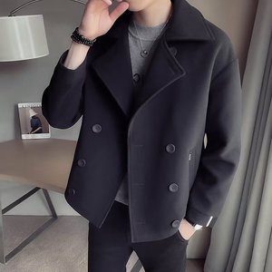 毛呢加厚西装外套男ins潮牌西服短款呢子大衣秋冬高级感炸街男装图片