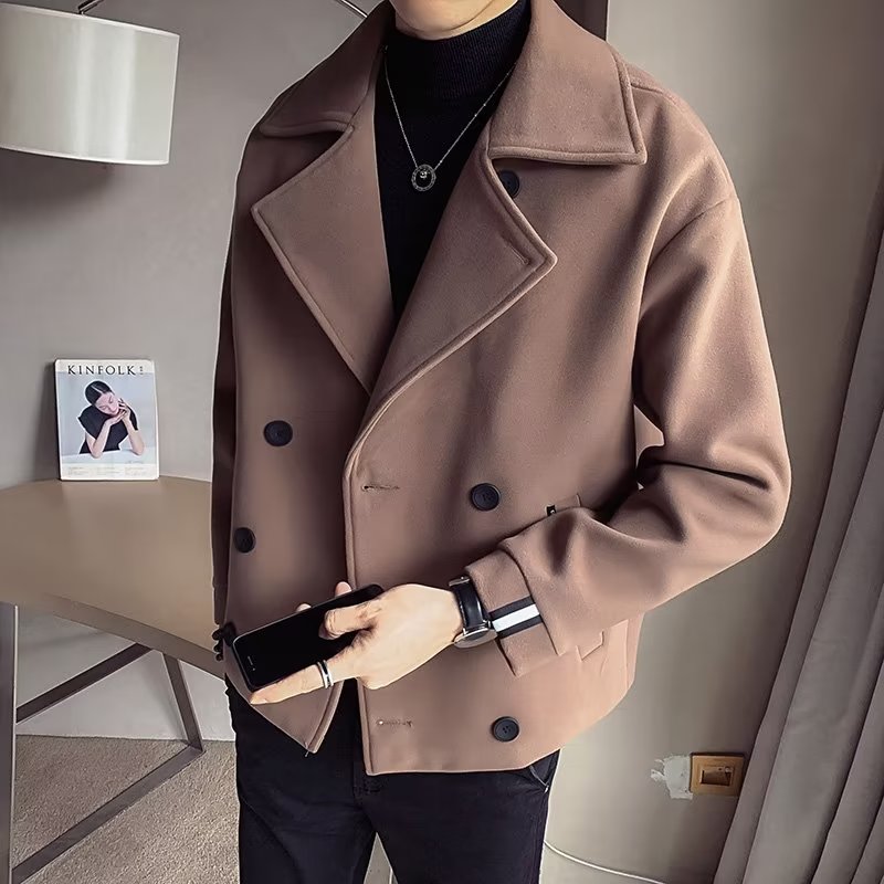 毛呢加厚西装外套男ins潮牌西服短款呢子大衣秋冬高级感炸街男装,男装毛呢大衣,星座1712-2