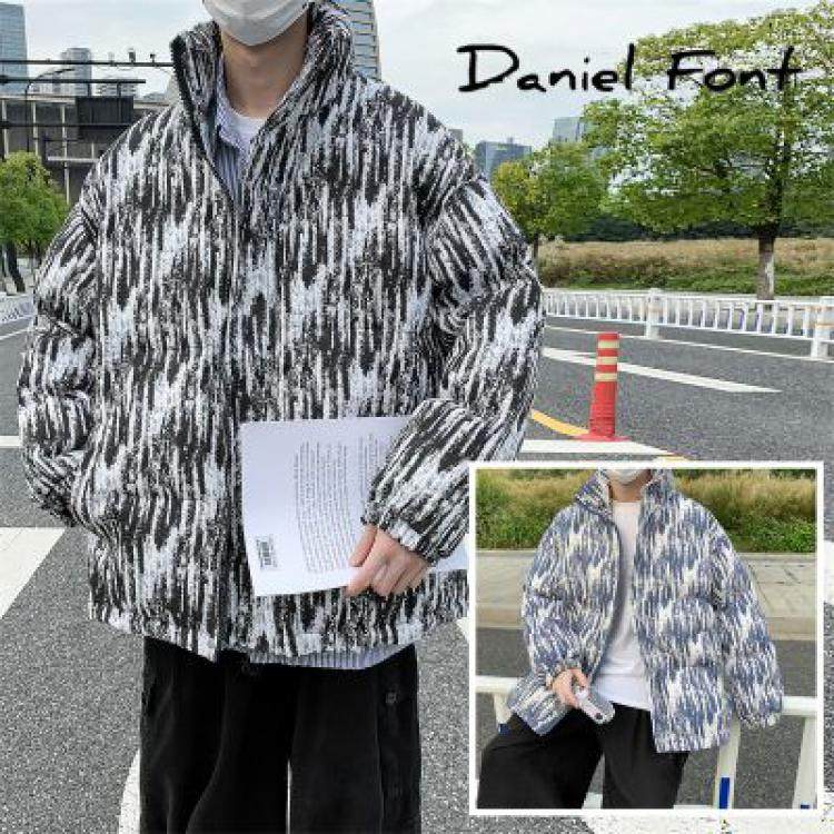 扎染棉服男士加厚冬季外套韩版潮流冬装帅气面包服棉衣宽松棉袄子图片