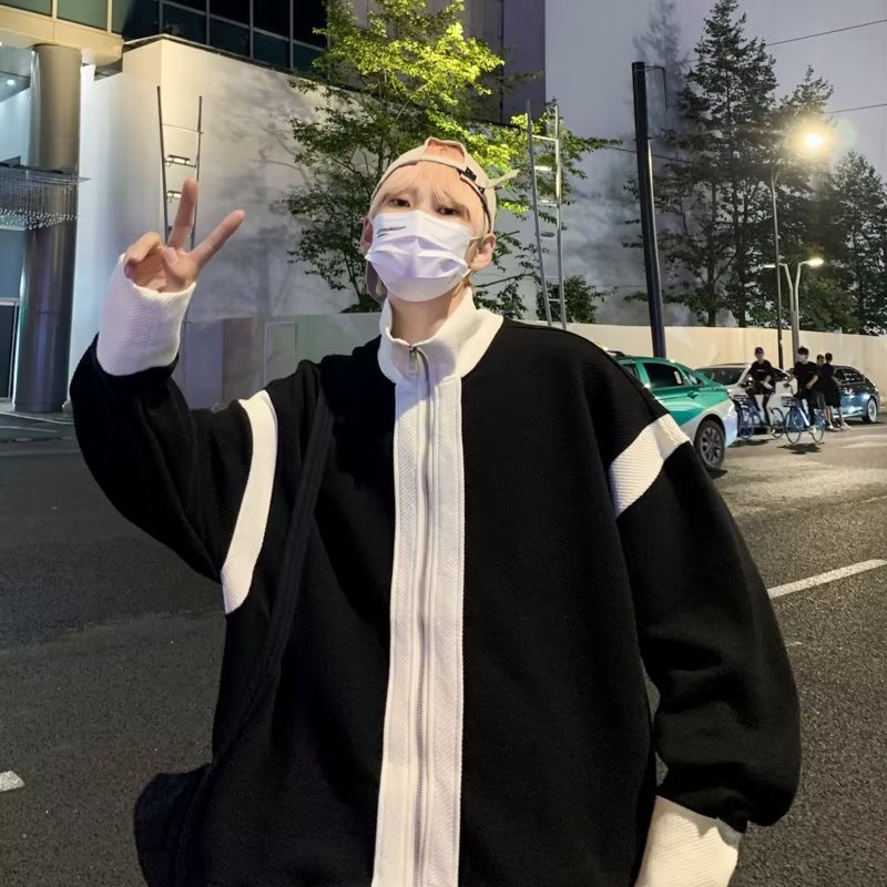 高级感bv绿针织开衫夹克男薄款外套2024早秋韩版潮流网红撞色痞帅,男装夹克,星座1712-2