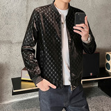 2024新款棒球领皮夹克士休闲潮流满印B字秋冬皮衣外套，男装皮衣，星座1712-2