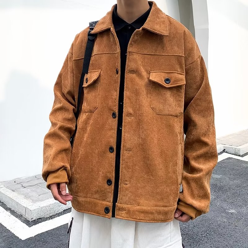 灯芯绒外套男士春秋季美式复古工装成熟稳重休闲宽松翻领条绒夹克,男装夹克,星座1712-2