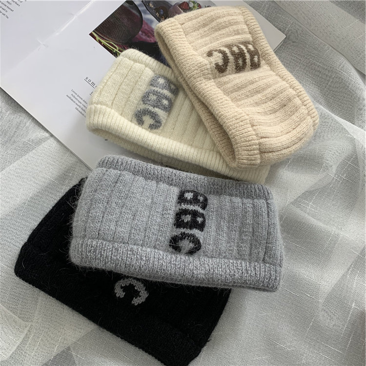 秋冬保暖加绒发带韩版休闲运动毛线针织黑色无檐空顶帽宽边头套潮