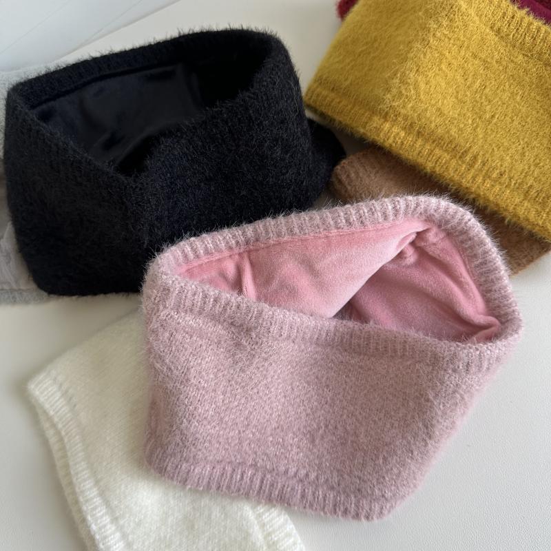 秋冬季防风护耳加绒发带纯色简约百搭保暖头套宽边仿貂毛针织头带