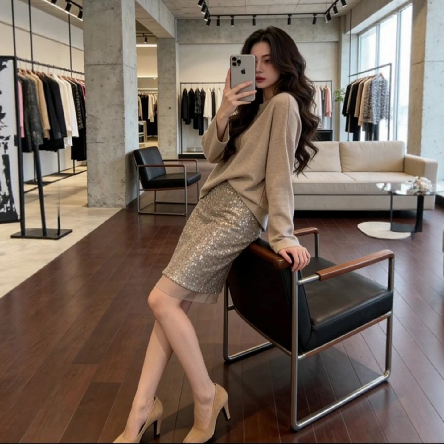 2026年春季新款法式高级感时髦百搭重工亮片半身裙别致修身中裙女,女装/女士精品,半身裙,淘宝优惠券,粉丝福利购,淘宝优惠卷